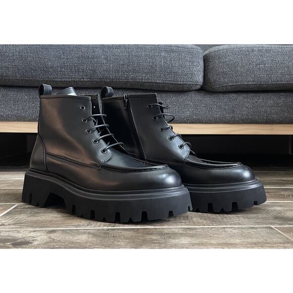 $895 NIB Roberto Cavalli Class Black Leather Combat Ankle Boots Size 46(13) D main image 4
